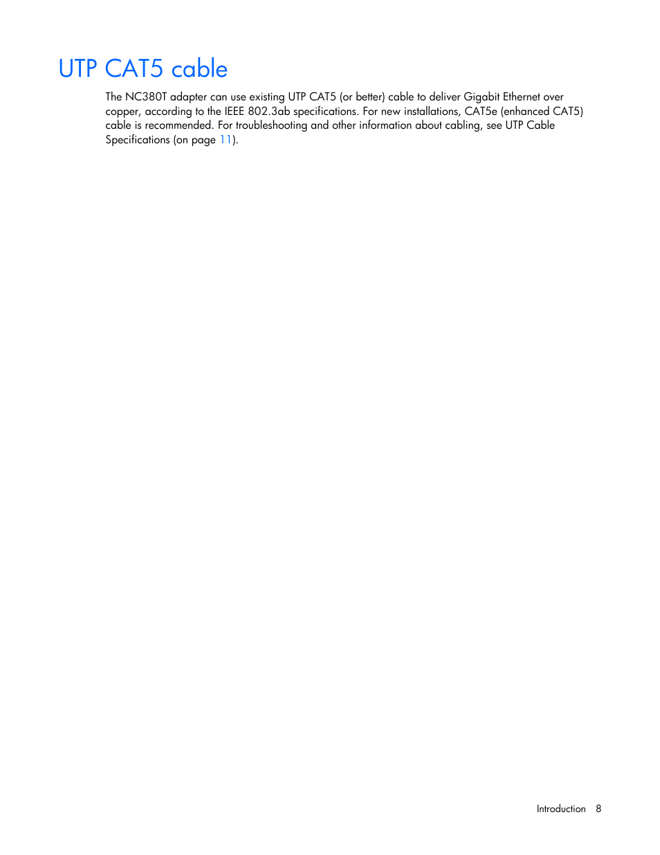 Utp cat5 cable | HP NC380T PCI-E Dual Port Multifunction Gigabit Server Adapter User Manual | Page 8 / 25