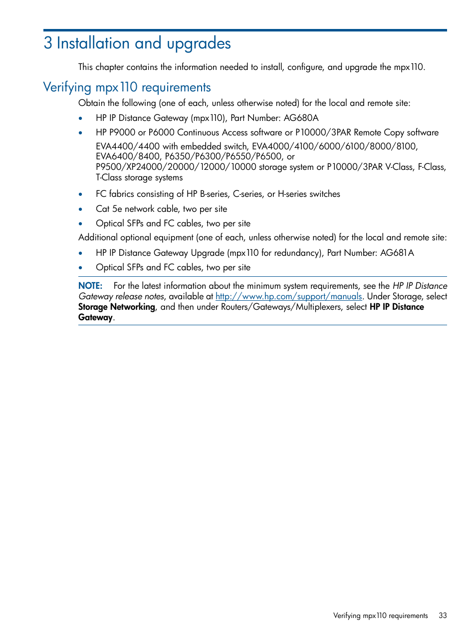 3 installation and upgrades, Verifying mpx110 requirements | HP IP Distance Gateway User Manual | Page 33 / 153