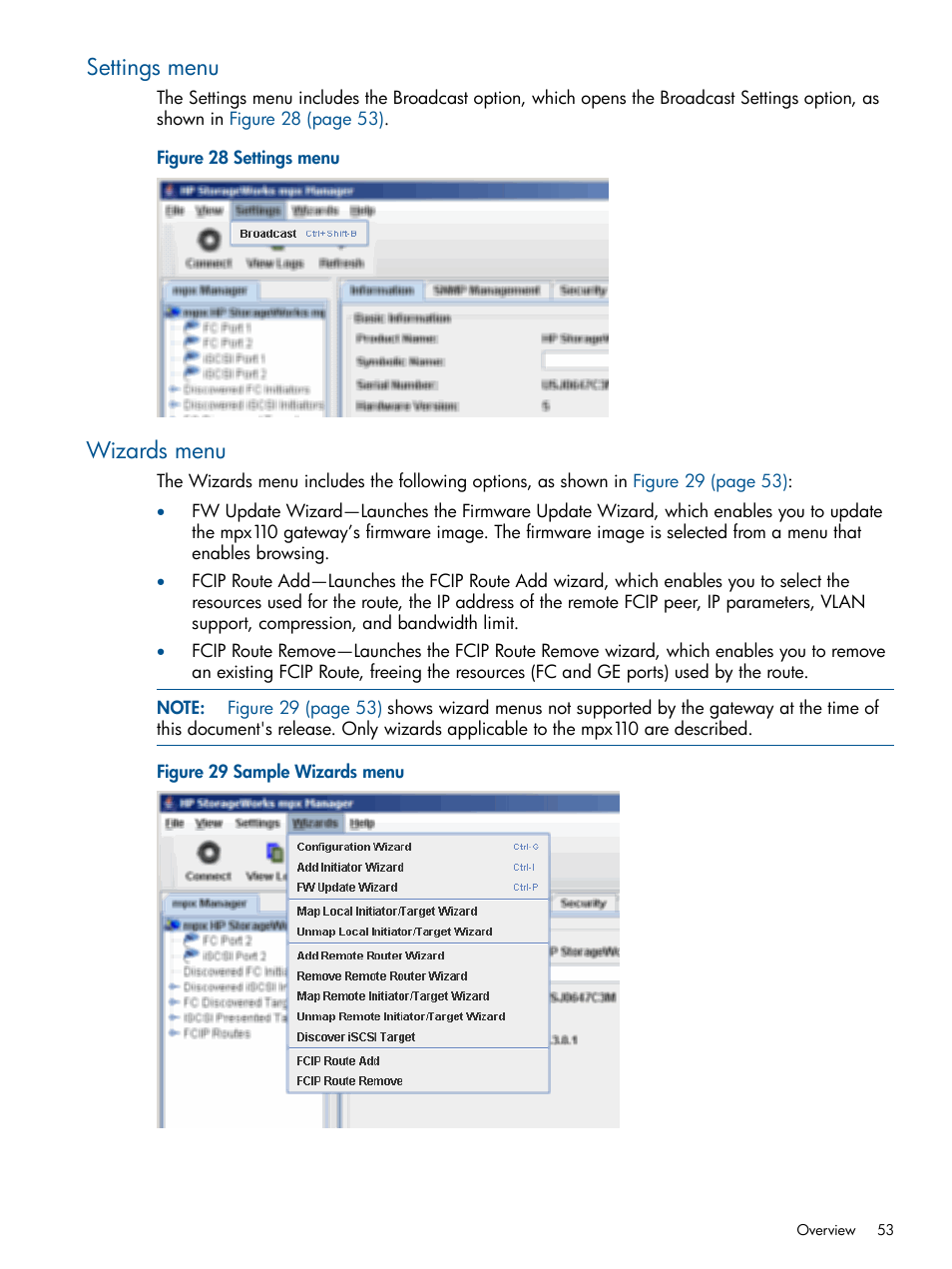 Settings menu, Wizards menu, Settings menu wizards menu | HP IP Distance Gateway User Manual | Page 53 / 153