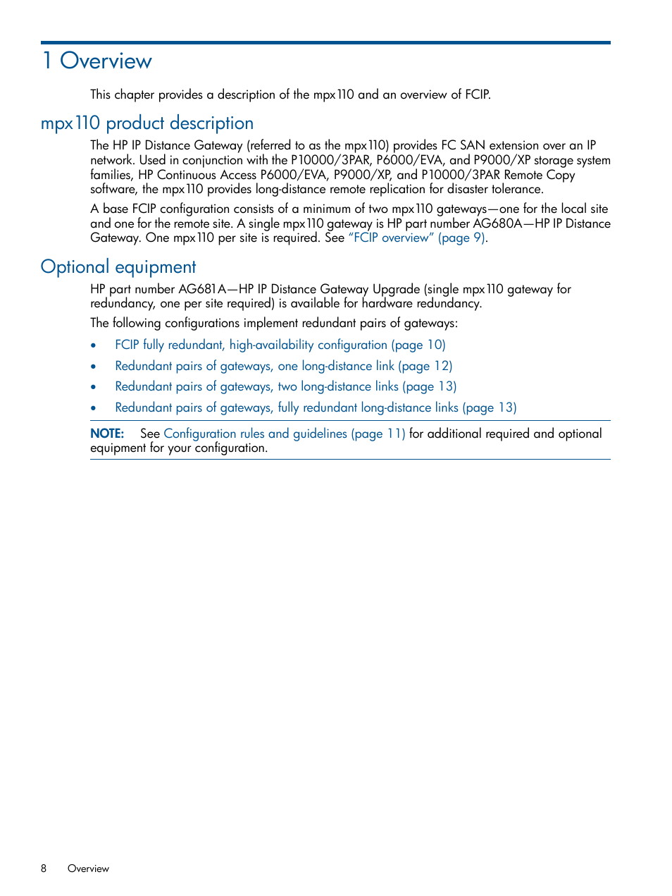 1 overview, Mpx110 product description, Optional equipment | Mpx110 product description optional equipment | HP IP Distance Gateway User Manual | Page 8 / 153