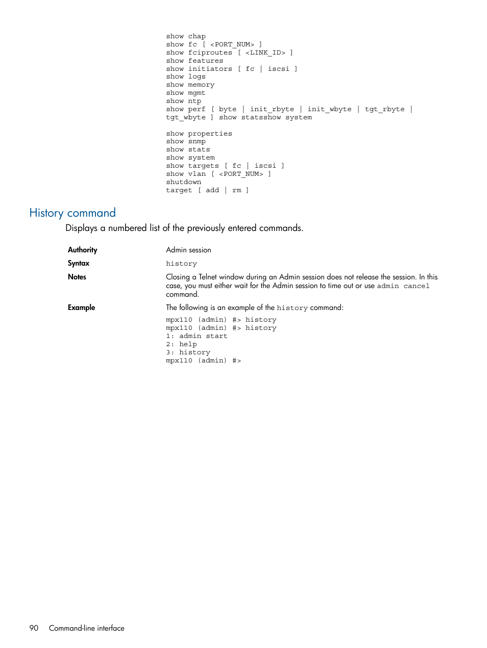 History command | HP IP Distance Gateway User Manual | Page 90 / 153