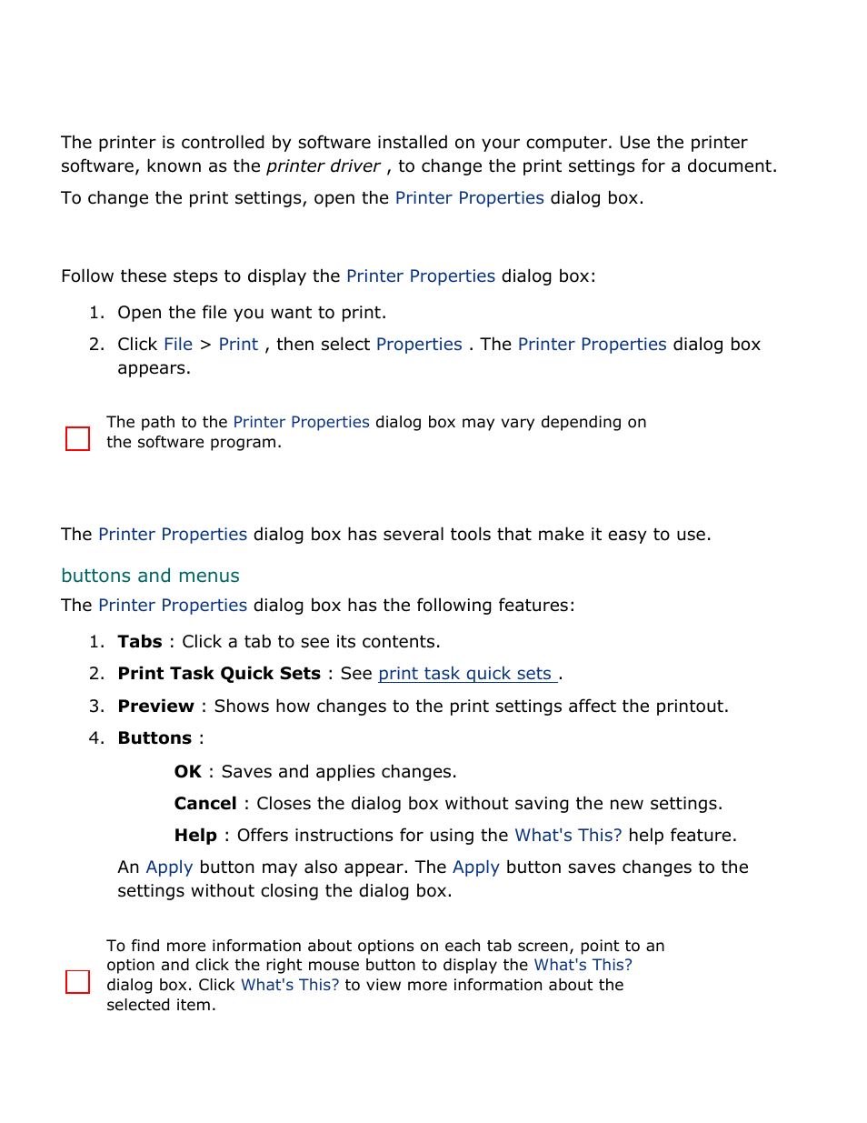 Print settings, Displaying the printer properties dialog box, Using the printer properties dialog box | HP Deskjet 3520 Inkjet Printer User Manual | Page 22 / 65