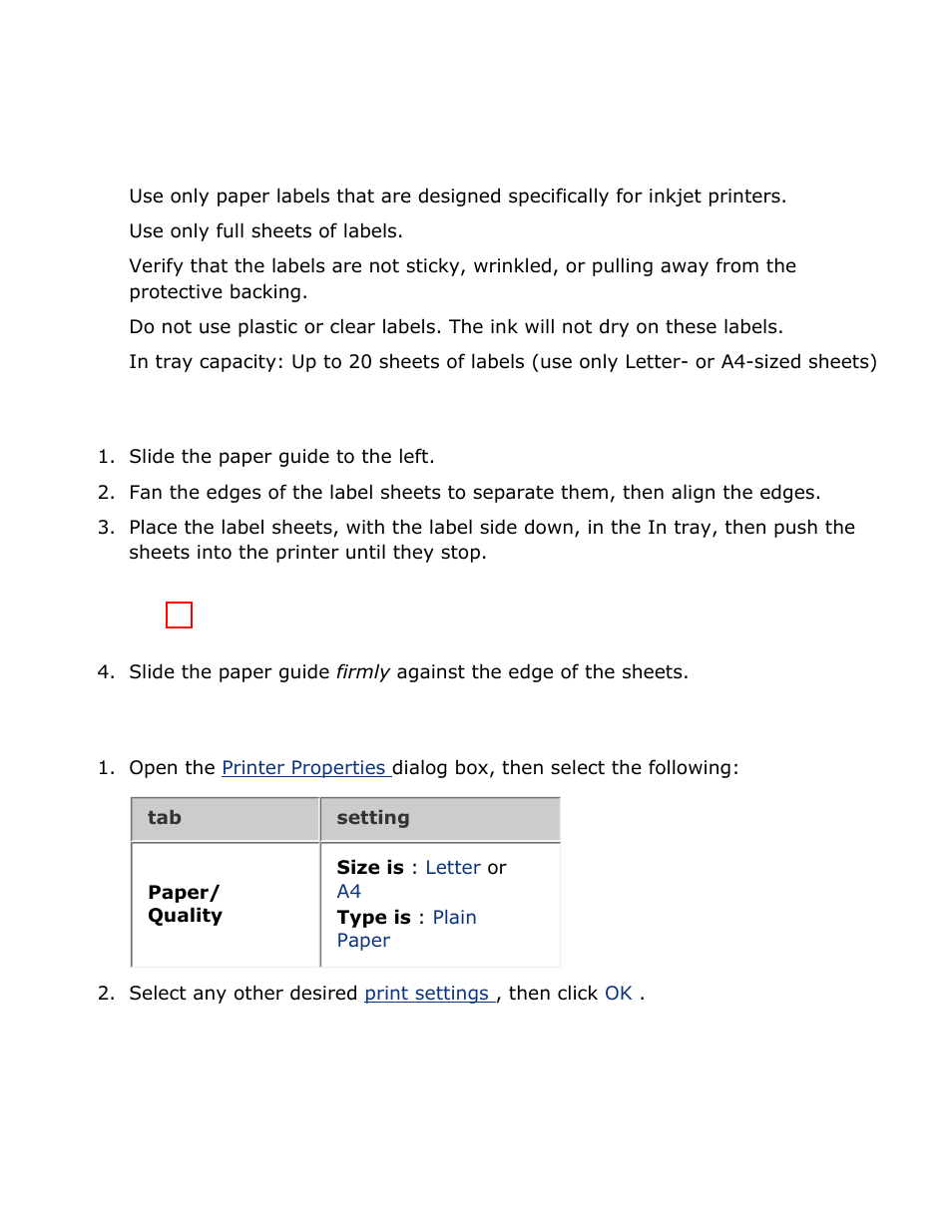 Labels, Guidelines, Preparing to print | Printing | HP Deskjet 3520 Inkjet Printer User Manual | Page 35 / 65