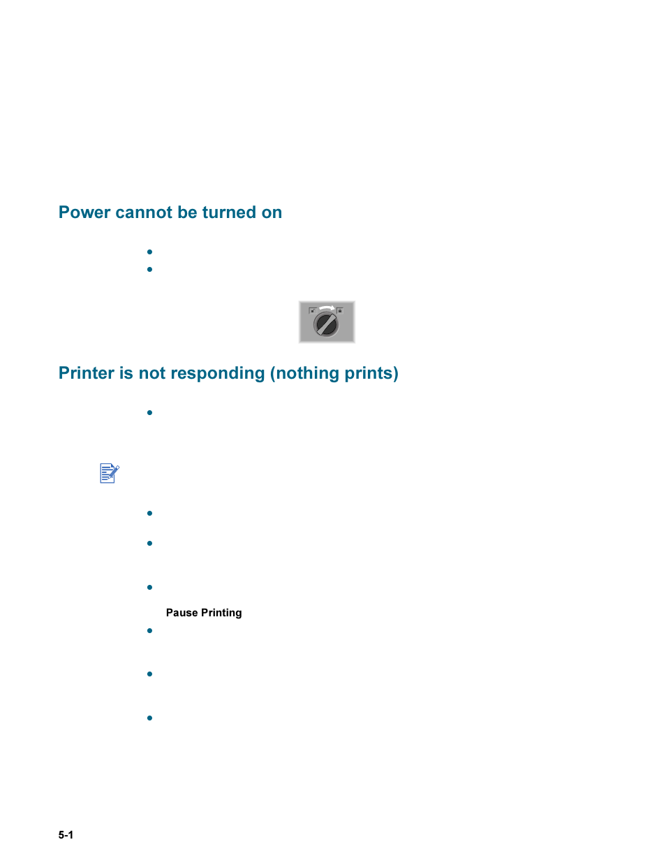 Troubleshooting, Power cannot be turned on, Printer is not responding (nothing prints) | HP Deskjet 9300 Printer series User Manual | Page 28 / 50