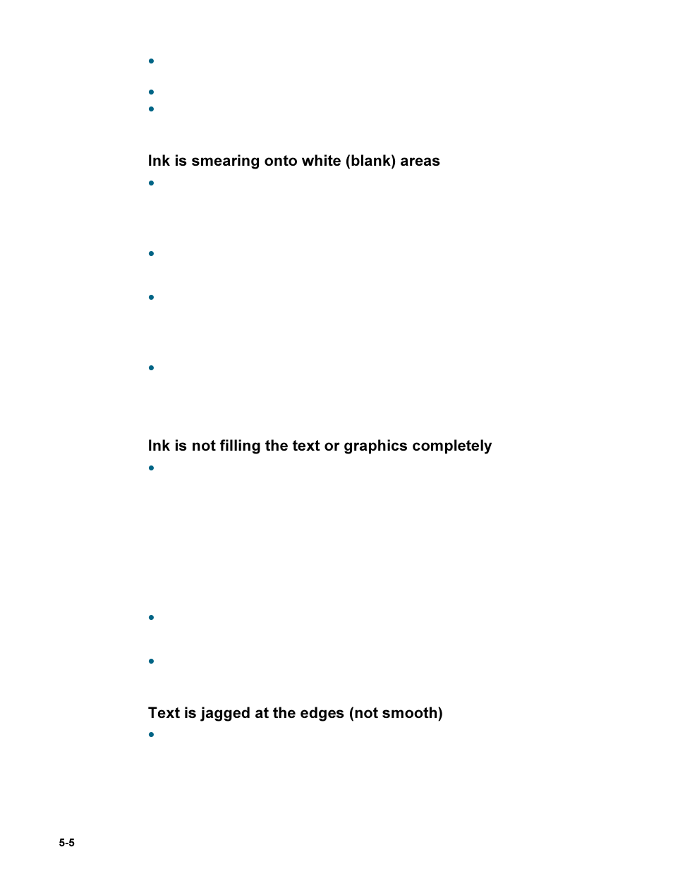 Ink is smearing onto white (blank) areas, Ink is not filling the text or graphics completely, Text is jagged at the edges (not smooth) | HP Deskjet 9300 Printer series User Manual | Page 32 / 50