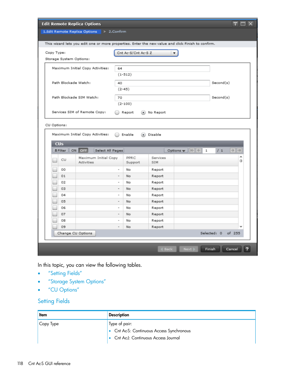 Setting fields | HP XP Racks User Manual | Page 118 / 154