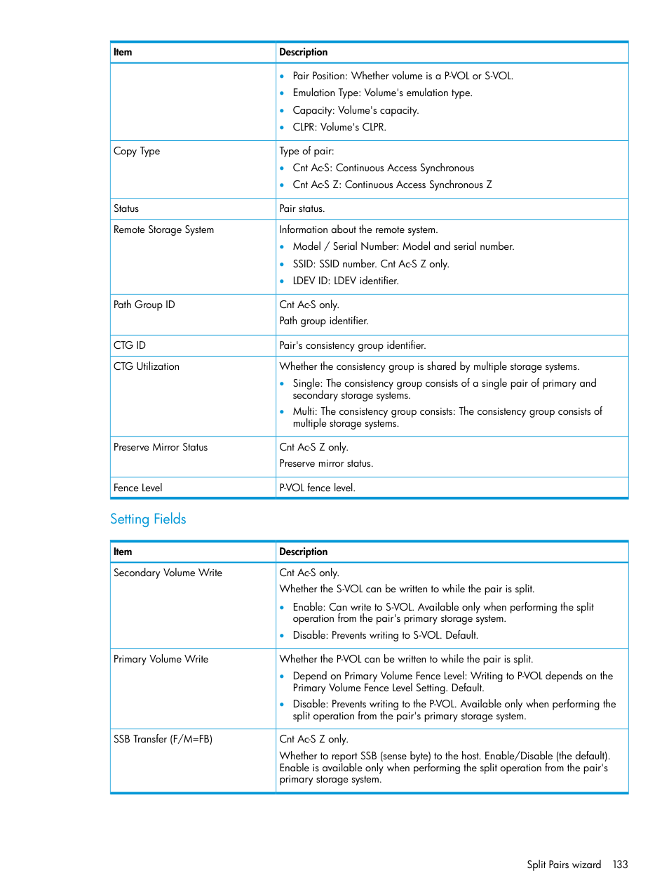 Setting fields | HP XP Racks User Manual | Page 133 / 154