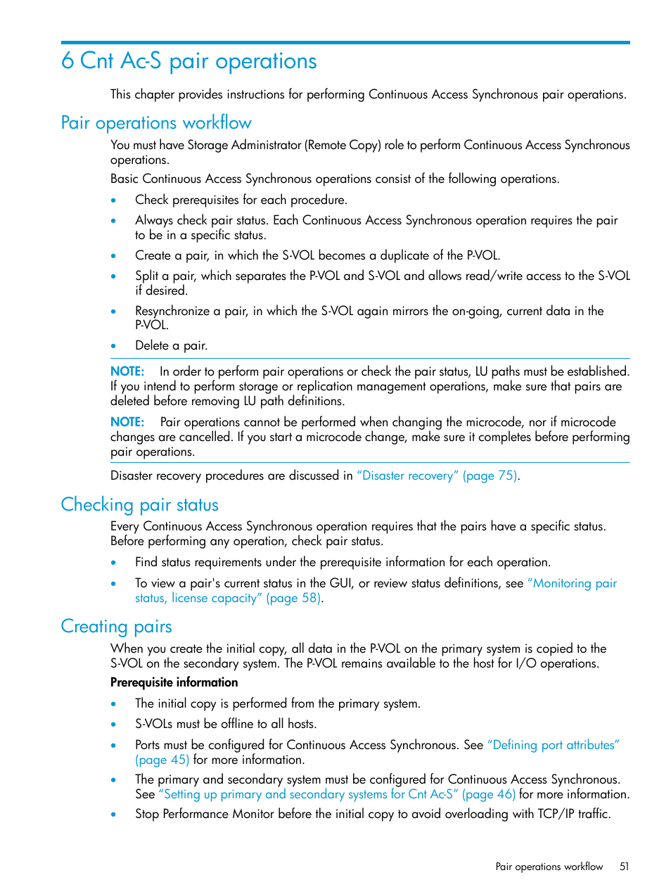 6 cnt ac-s pair operations, Pair operations workflow, Checking pair status | Creating pairs | HP XP Racks User Manual | Page 51 / 154