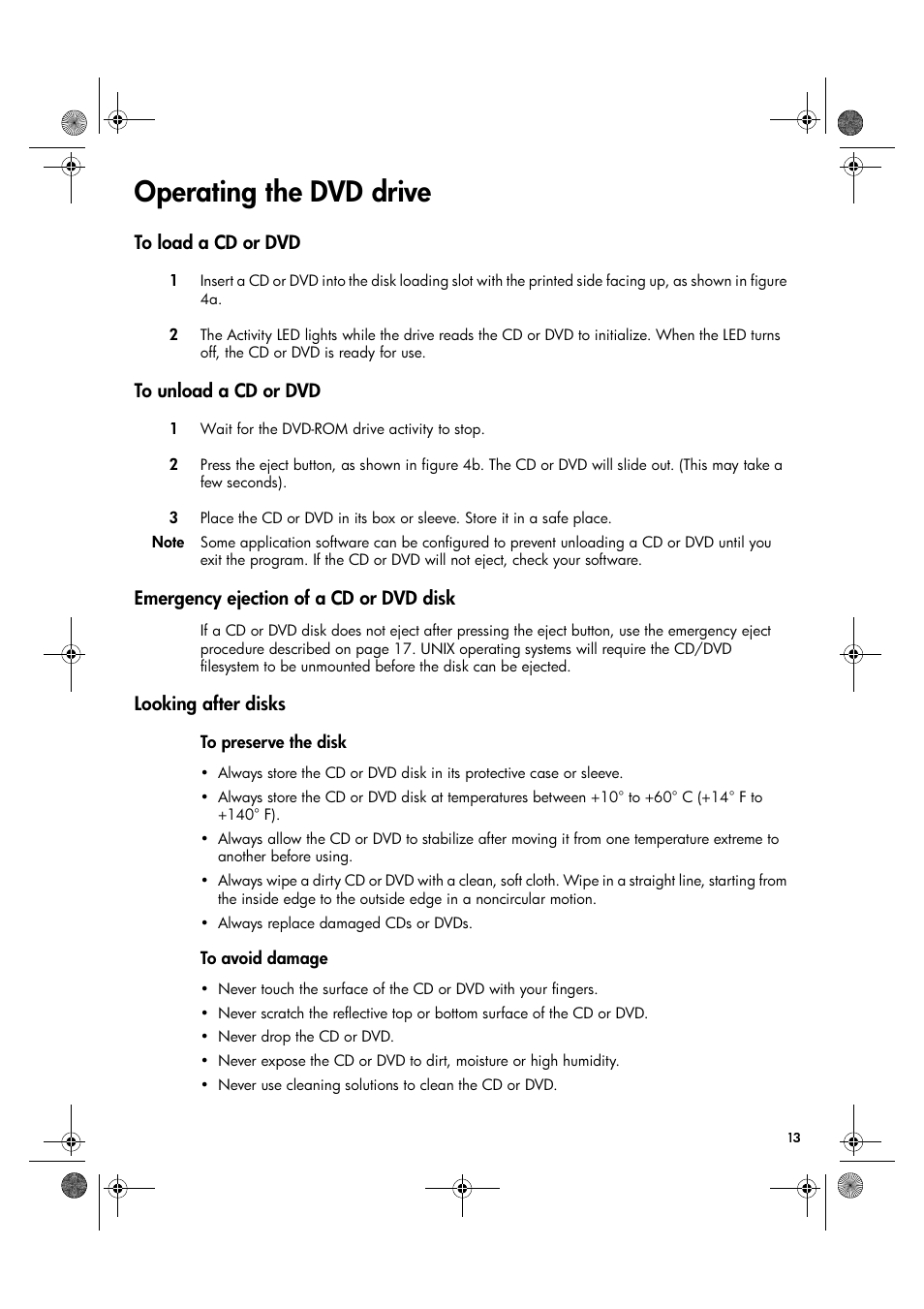 Operating the dvd drive, To preserve the disk, To avoid damage | HP Surestore DVD-ROM Tape Array Module User Manual | Page 15 / 24