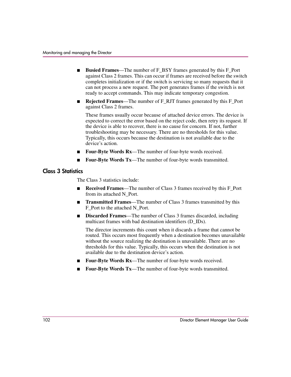 Class 3 statistics | HP StorageWorks 2.140 Director Switch User Manual | Page 104 / 278
