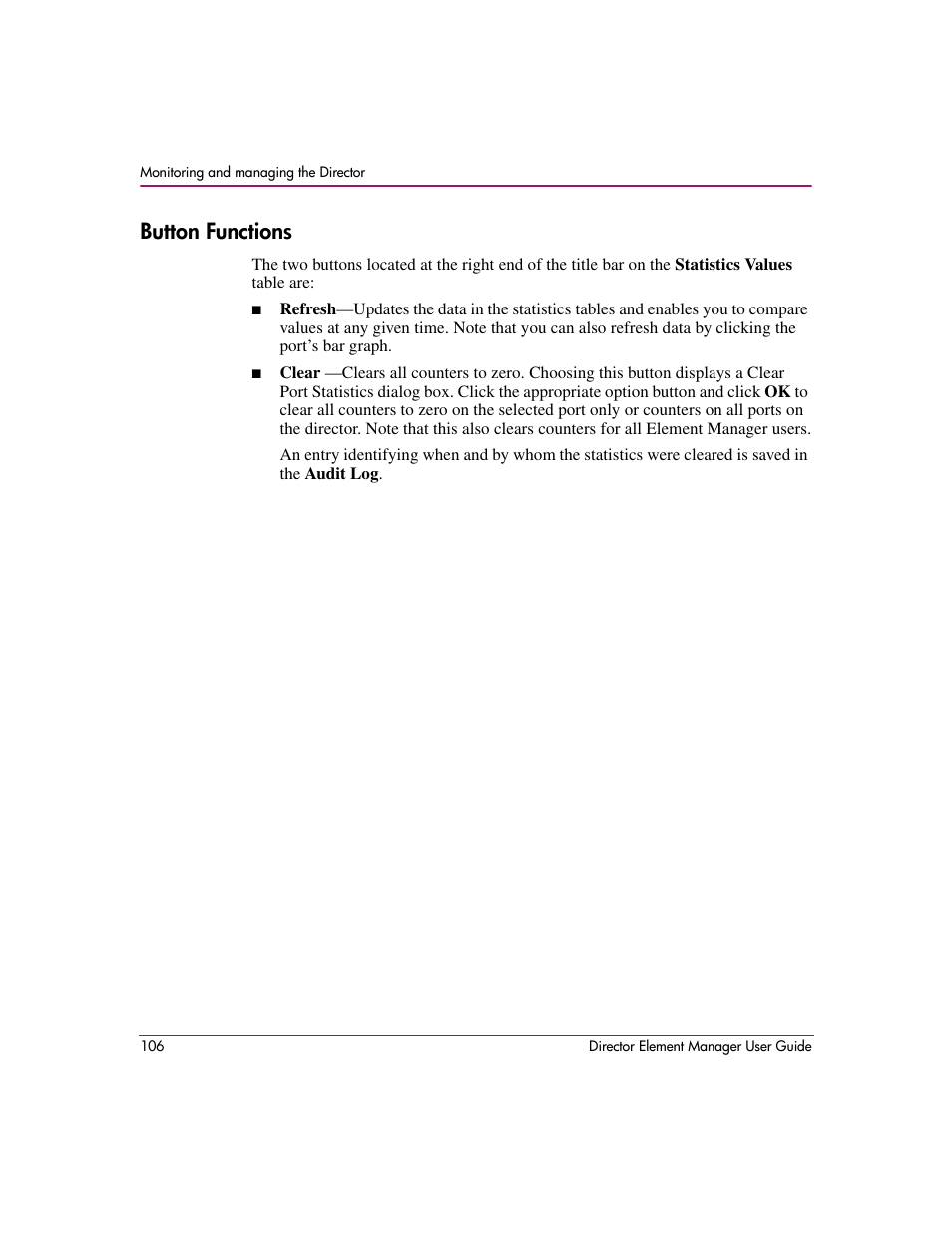 Button functions | HP StorageWorks 2.140 Director Switch User Manual | Page 108 / 278