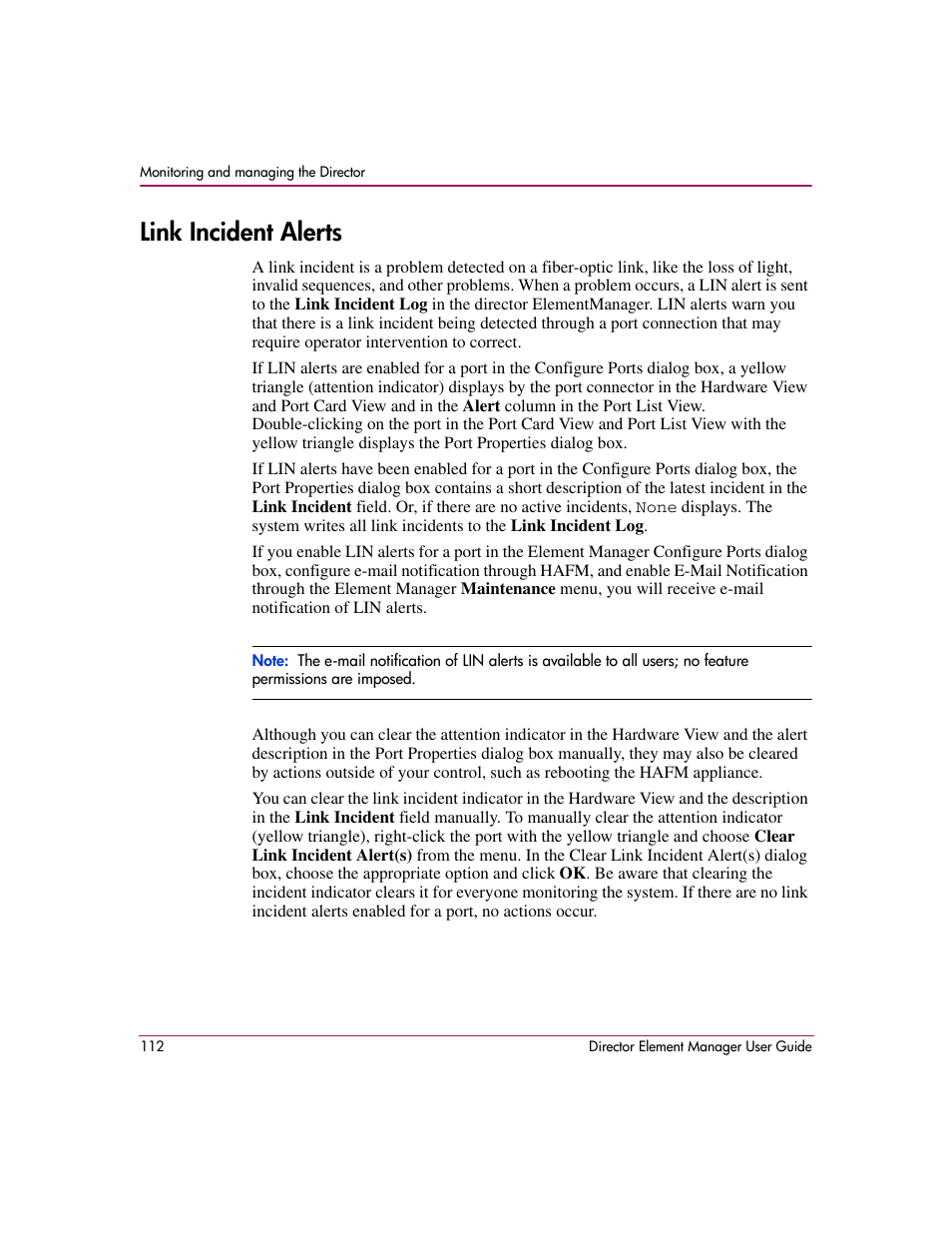 Link incident alerts | HP StorageWorks 2.140 Director Switch User Manual | Page 114 / 278
