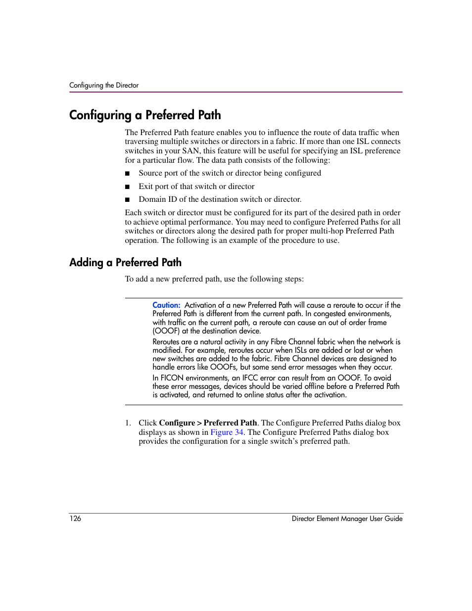 Configuring a preferred path, Adding a preferred path | HP StorageWorks 2.140 Director Switch User Manual | Page 128 / 278