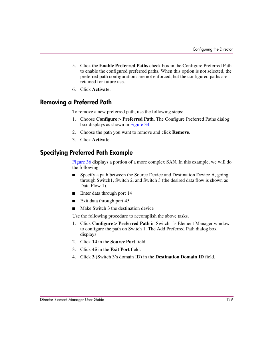 Removing a preferred path, Specifying preferred path example | HP StorageWorks 2.140 Director Switch User Manual | Page 131 / 278