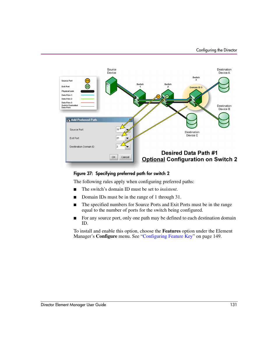 Figure 37: specifying preferred path for switch 2, 37 specifying preferred path for switch 2 | HP StorageWorks 2.140 Director Switch User Manual | Page 133 / 278