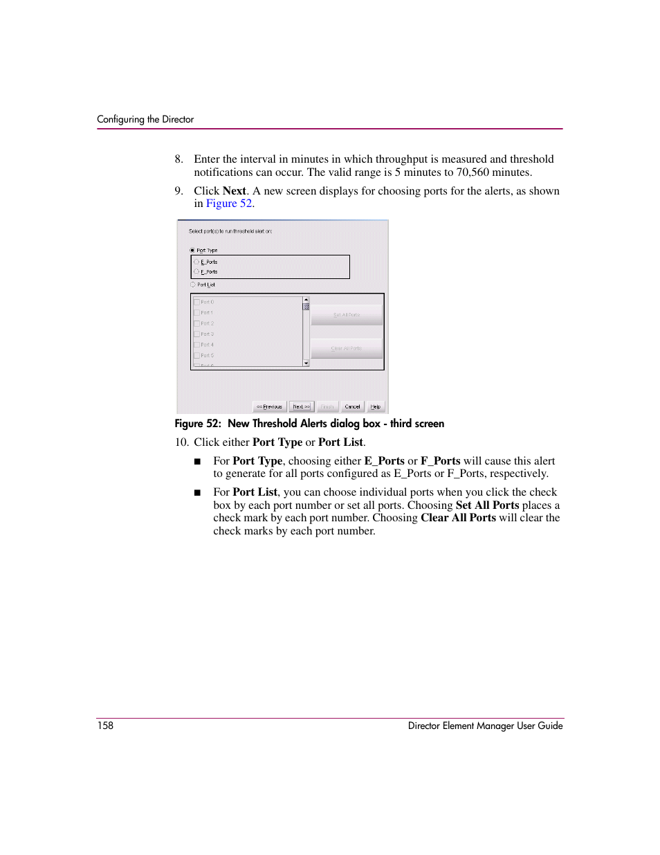 52 new threshold alerts dialog box - third screen | HP StorageWorks 2.140 Director Switch User Manual | Page 160 / 278