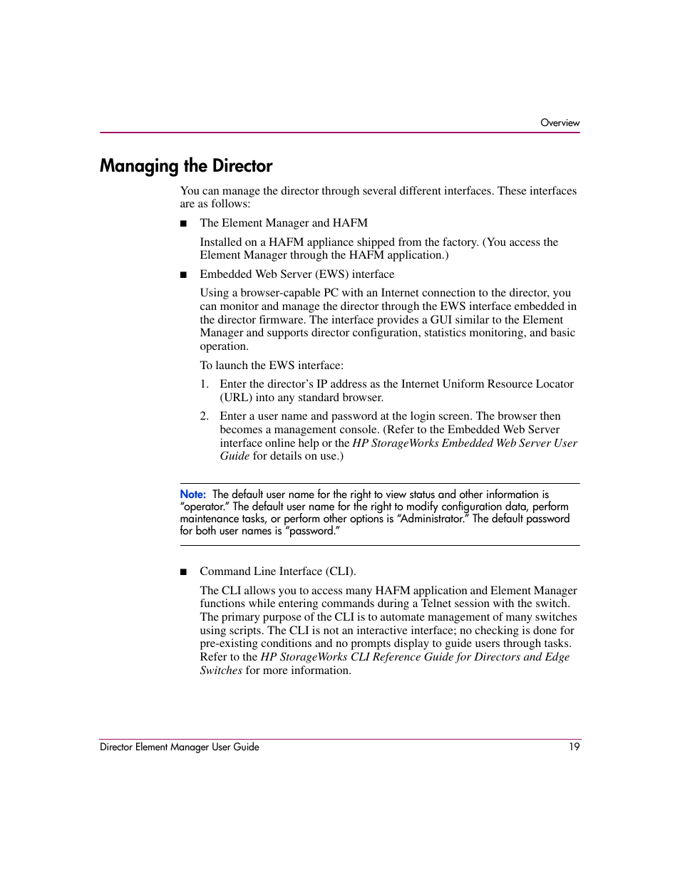Managing the director | HP StorageWorks 2.140 Director Switch User Manual | Page 21 / 278
