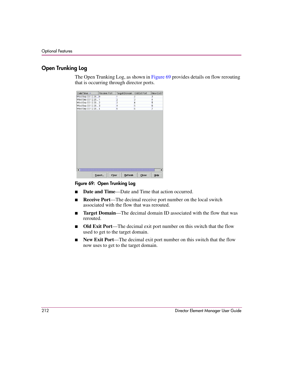 Open trunking log, Figure 69: open trunking log, 69 open trunking log | HP StorageWorks 2.140 Director Switch User Manual | Page 214 / 278