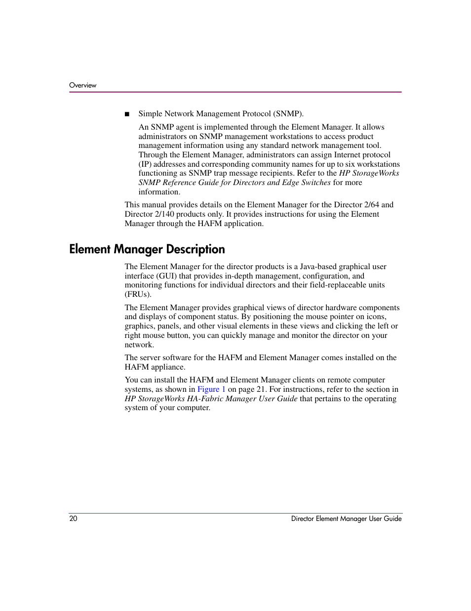 Element manager description | HP StorageWorks 2.140 Director Switch User Manual | Page 22 / 278