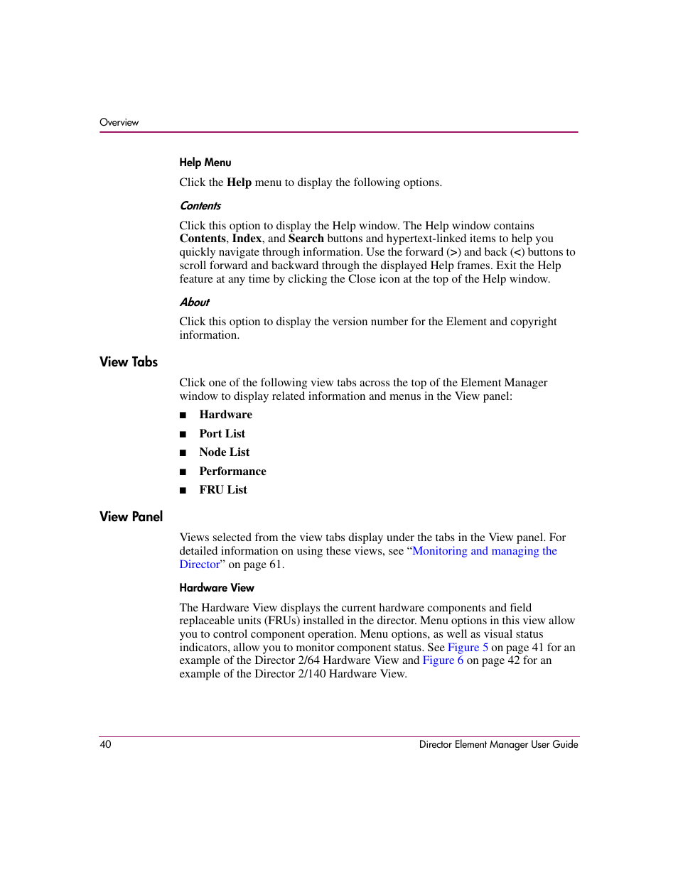 View tabs, View panel, View tabs view panel | HP StorageWorks 2.140 Director Switch User Manual | Page 42 / 278