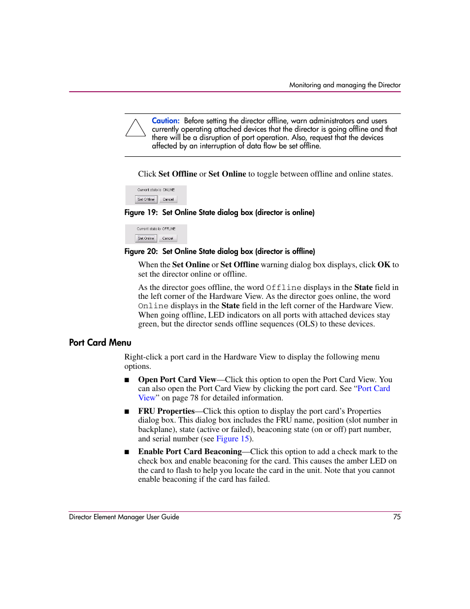 Port card menu | HP StorageWorks 2.140 Director Switch User Manual | Page 77 / 278