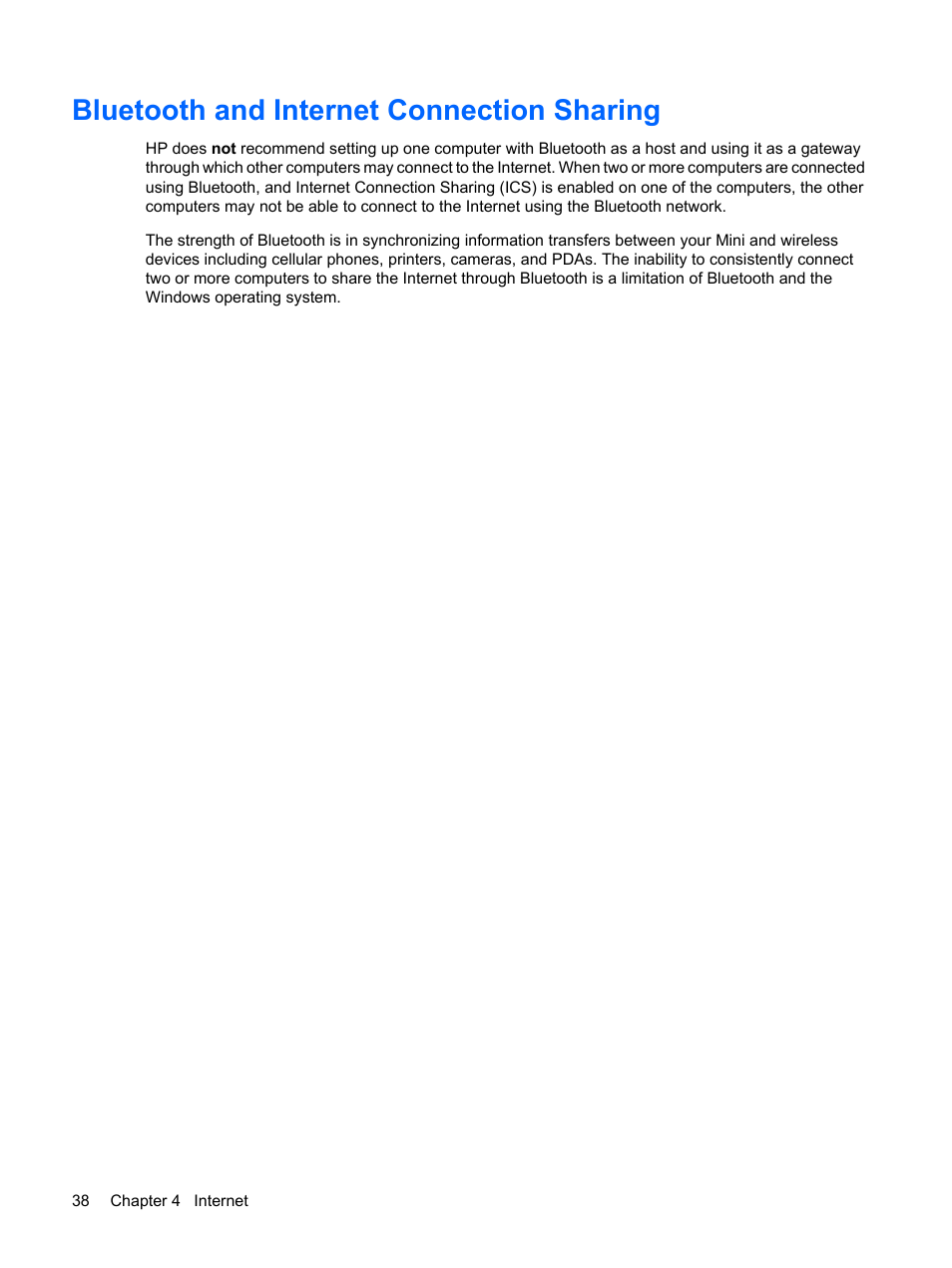 Bluetooth and internet connection sharing | HP Mini 210-1020EH PC User Manual | Page 46 / 94