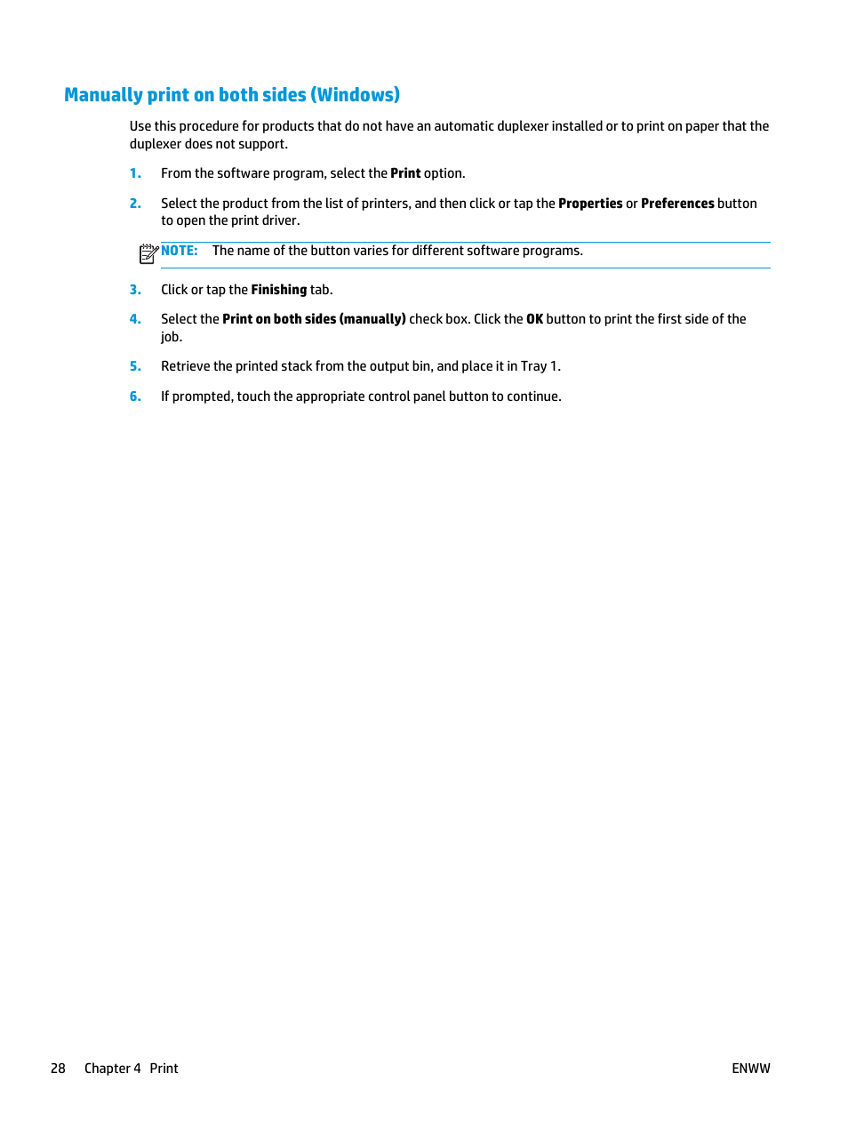 Manually print on both sides (windows) | HP Officejet Enterprise Color X555 Printer series User Manual | Page 36 / 102
