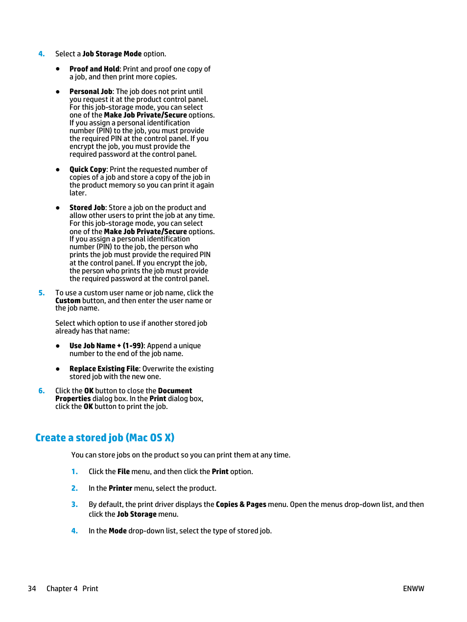 Create a stored job (mac os x) | HP Officejet Enterprise Color X555 Printer series User Manual | Page 42 / 102