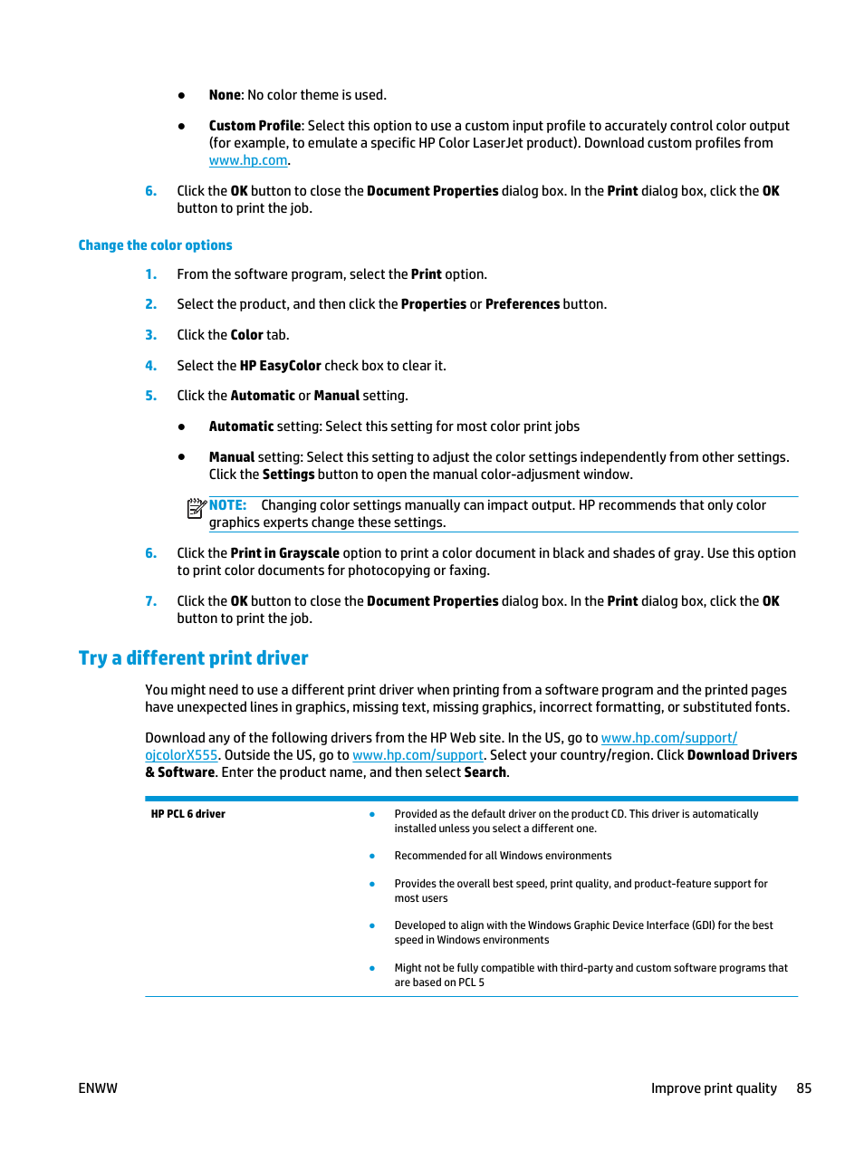 Try a different print driver | HP Officejet Enterprise Color X555 Printer series User Manual | Page 93 / 102