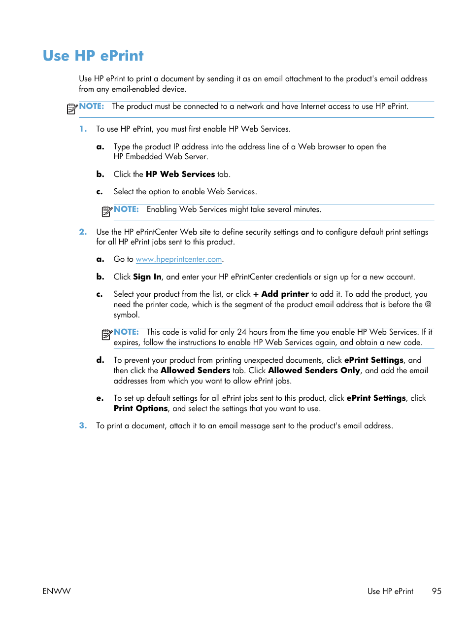 Use hp eprint | HP LaserJet Enterprise 500 MFP M525 User Manual | Page 109 / 332