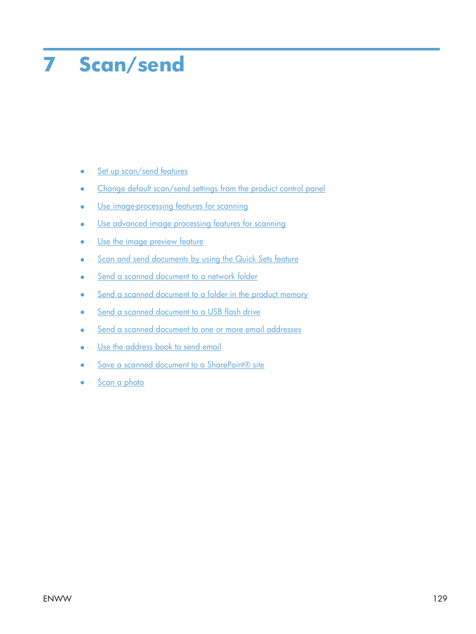 Scan/send, 7 scan/send | HP LaserJet Enterprise 500 MFP M525 User Manual | Page 143 / 332