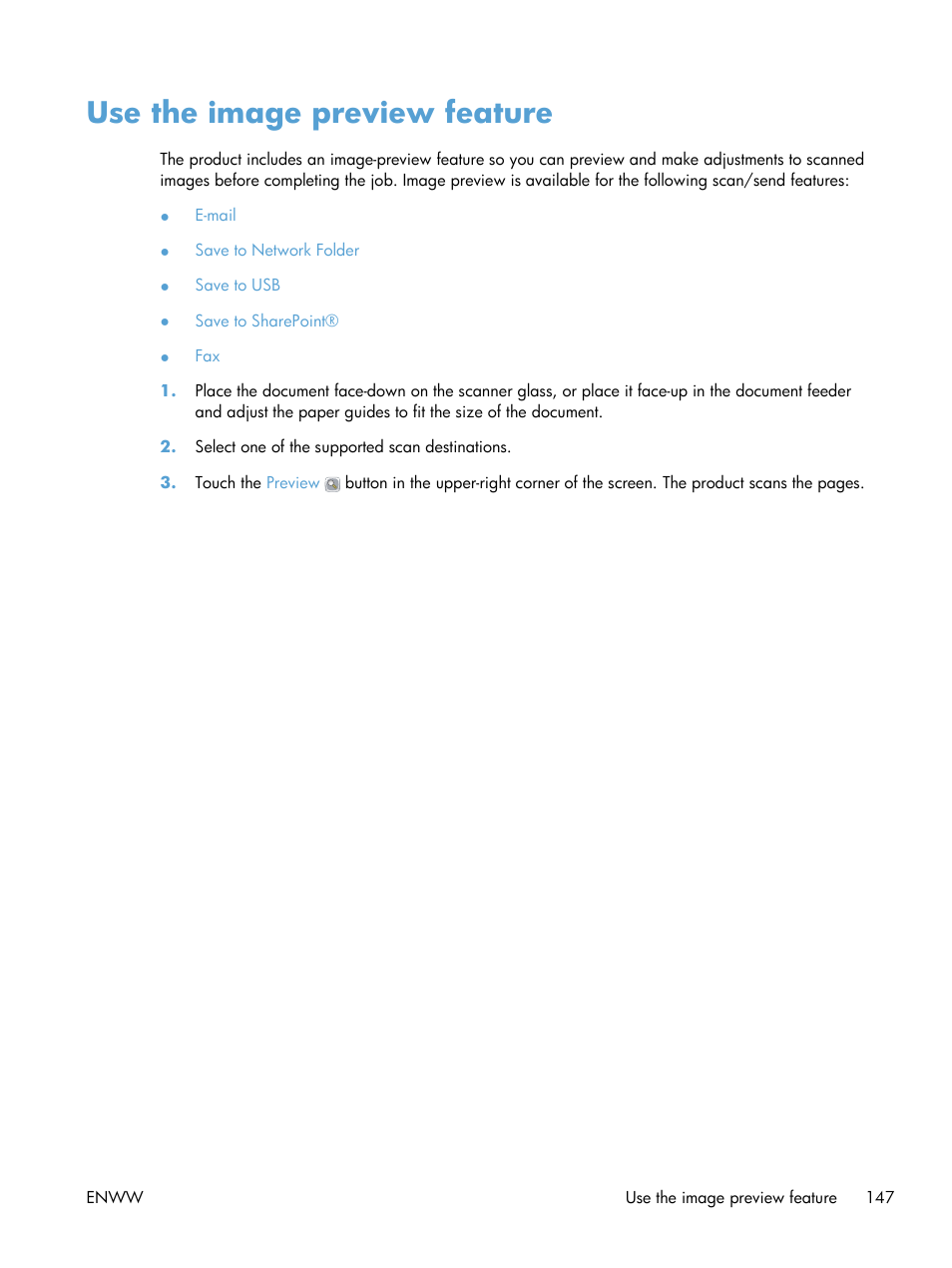 Use the image preview feature | HP LaserJet Enterprise 500 MFP M525 User Manual | Page 161 / 332