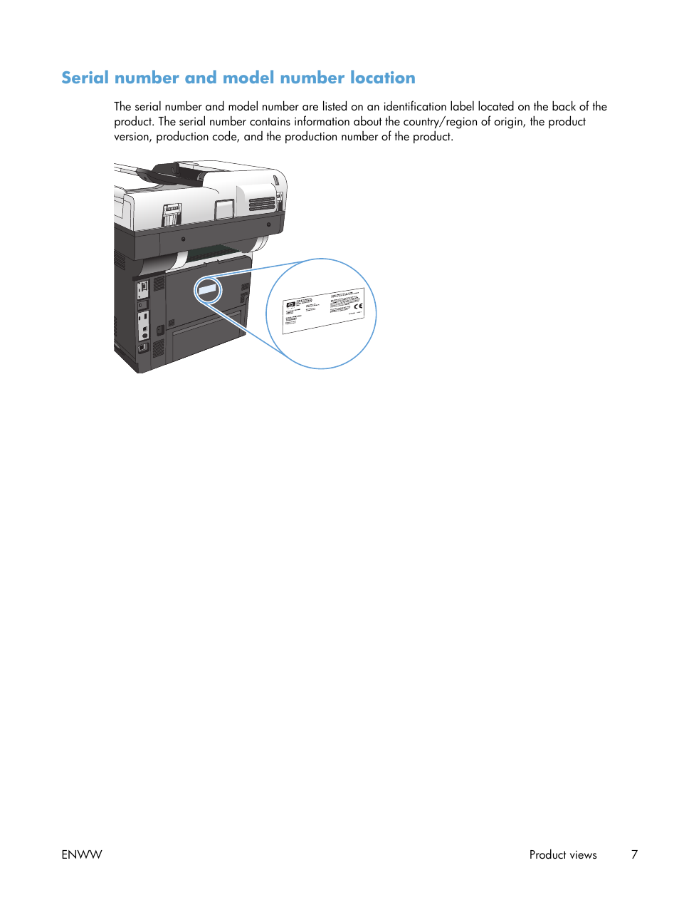 Serial number and model number location | HP LaserJet Enterprise 500 MFP M525 User Manual | Page 21 / 332