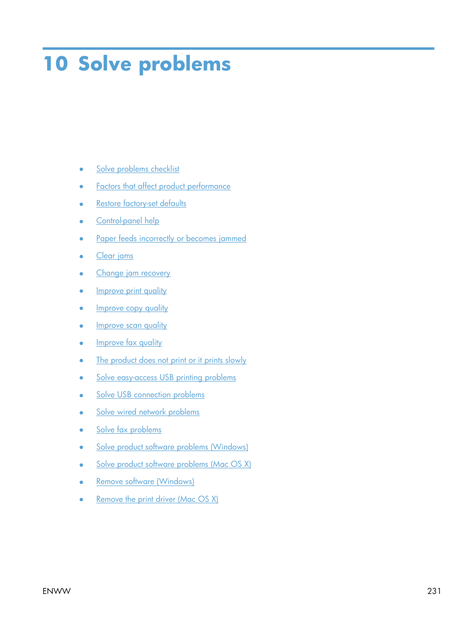 Solve problems, 10 solve problems | HP LaserJet Enterprise 500 MFP M525 User Manual | Page 245 / 332