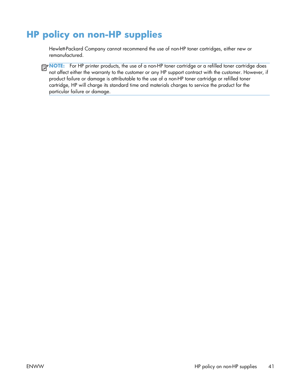 Hp policy on non-hp supplies | HP LaserJet Enterprise 500 MFP M525 User Manual | Page 55 / 332