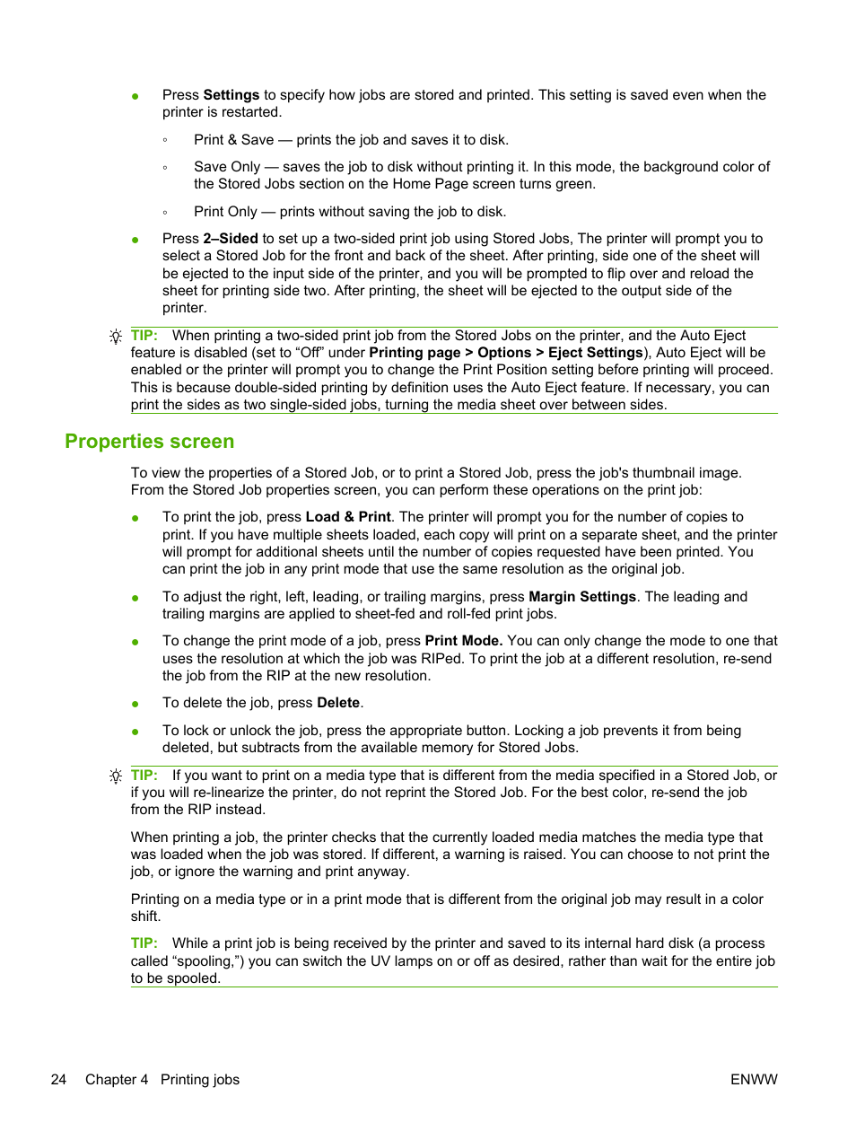 Properties screen | HP Scitex FB700 Industrial Printer User Manual | Page 30 / 102