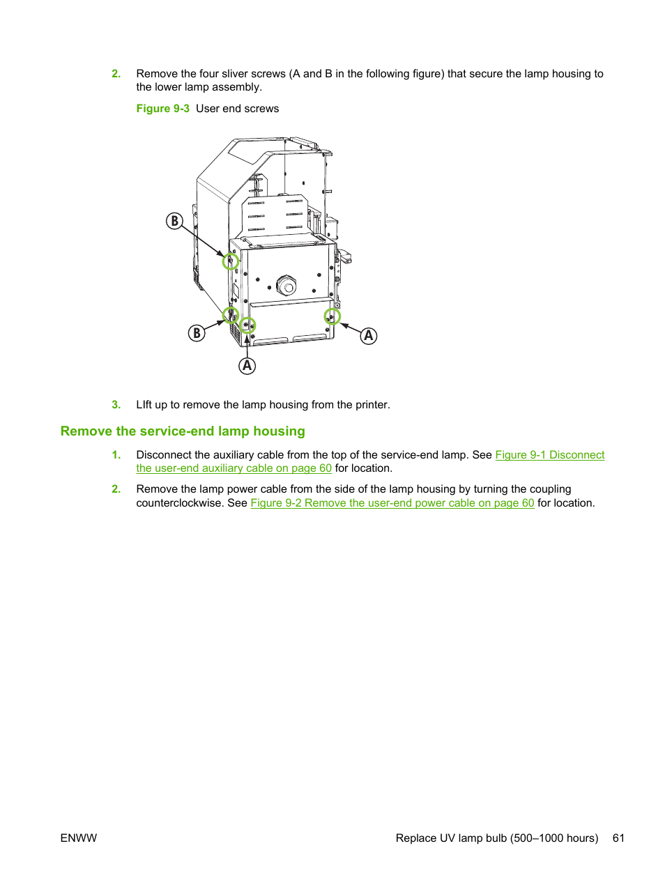 Remove the service-end lamp housing | HP Scitex FB700 Industrial Printer User Manual | Page 67 / 102