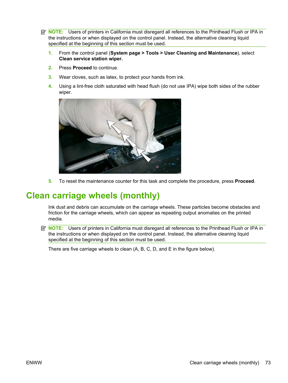 Clean carriage wheels (monthly) | HP Scitex FB700 Industrial Printer User Manual | Page 79 / 102