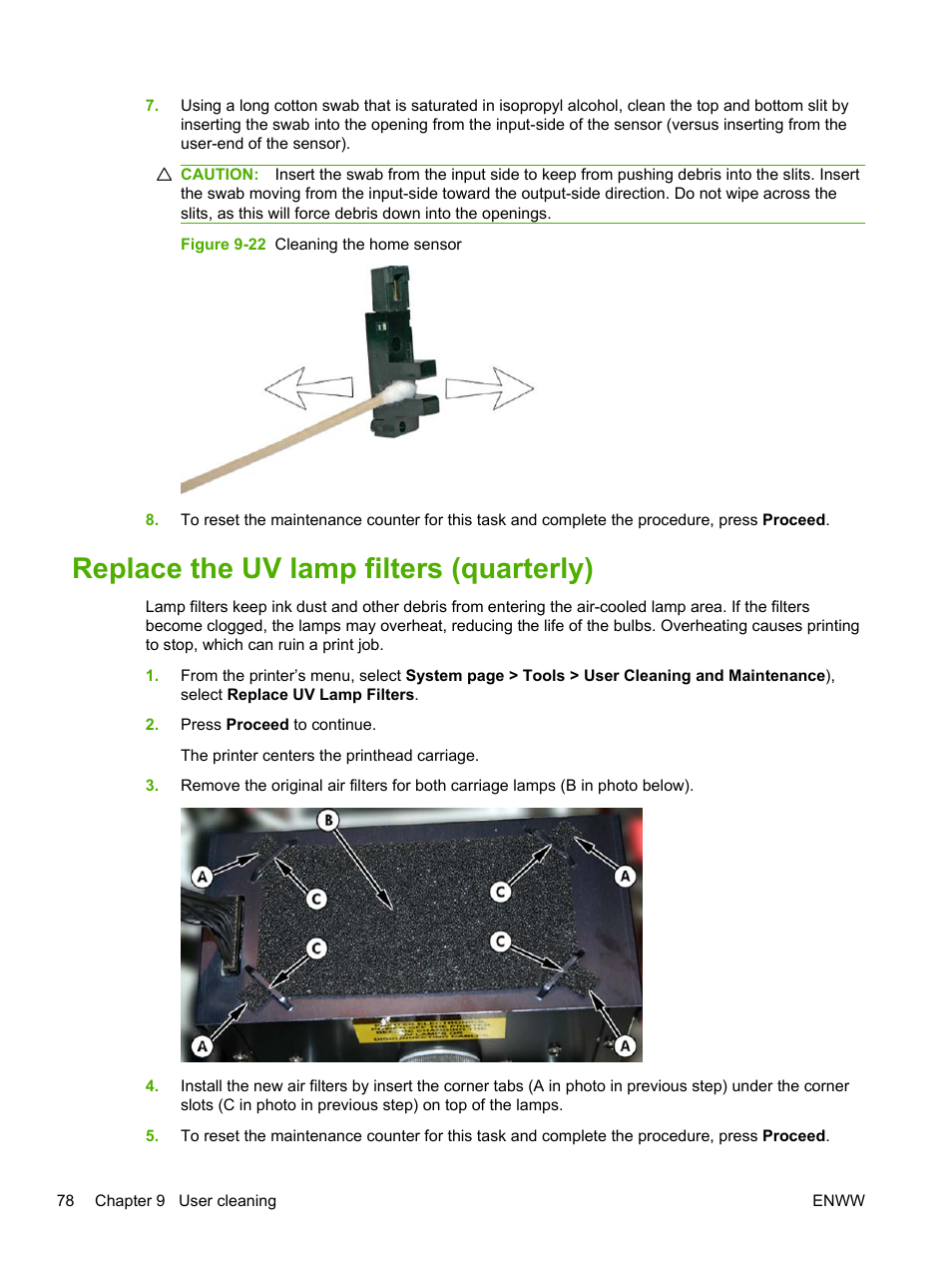 Replace the uv lamp filters (quarterly) | HP Scitex FB700 Industrial Printer User Manual | Page 84 / 102