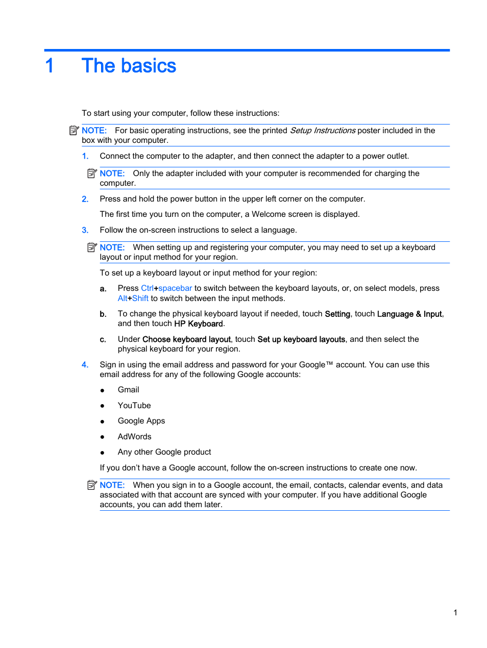 The basics, 1 the basics, 1the basics | HP SlateBook 14-p010nr PC User Manual | Page 5 / 22