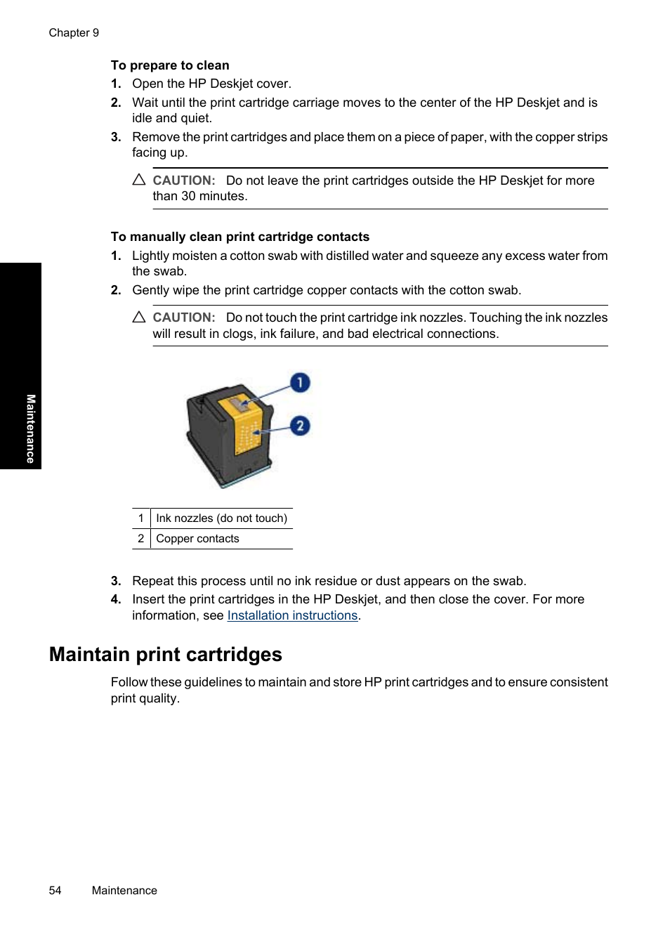 Maintain print cartridges | HP Deskjet D1550 Printer User Manual | Page 57 / 113