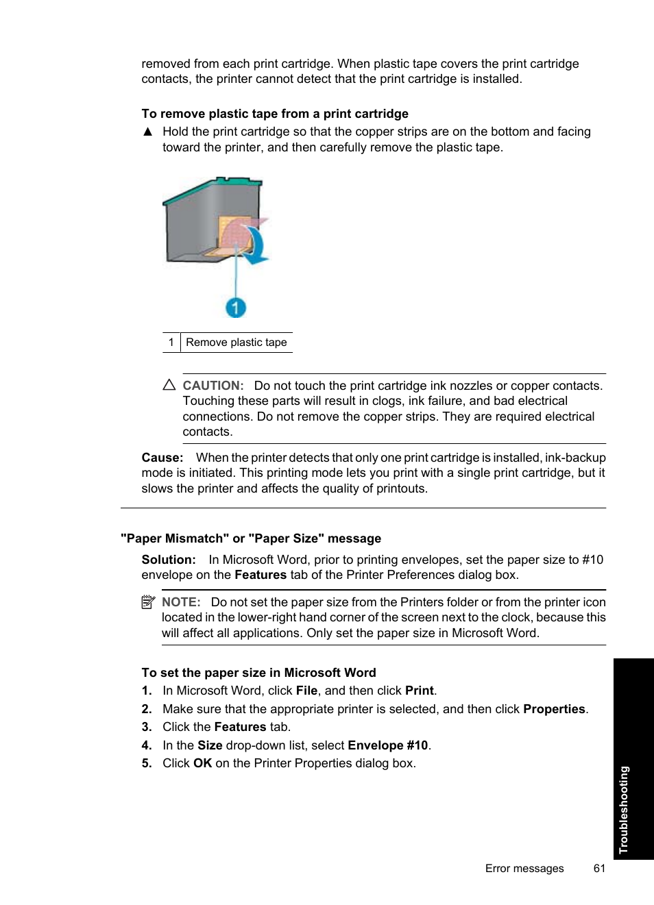 Paper mismatch" or "paper size" message | HP Deskjet D1550 Printer User Manual | Page 64 / 113