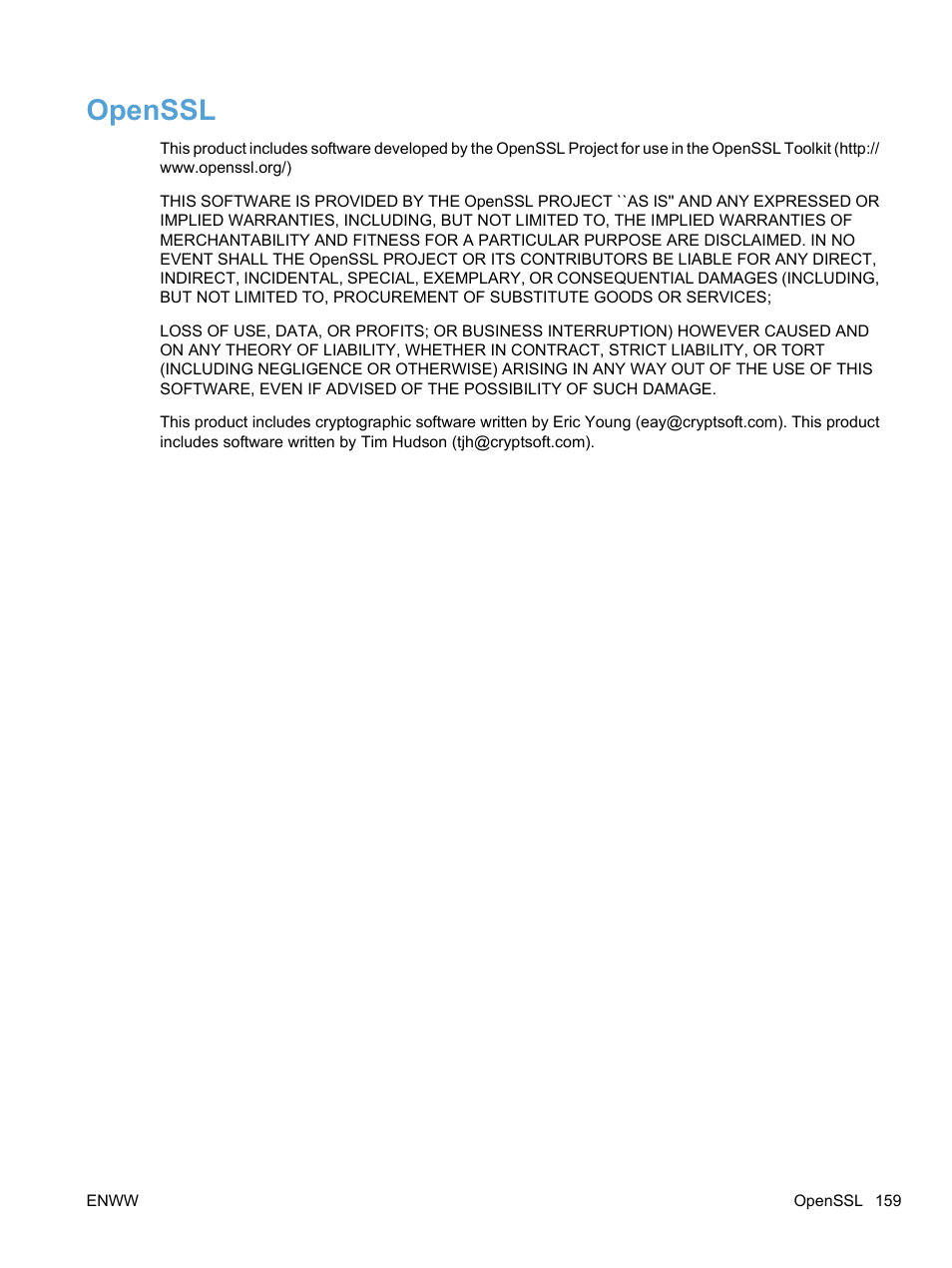 Openssl | HP LaserJet Pro CP1525nw Color Printer User Manual | Page 173 / 202