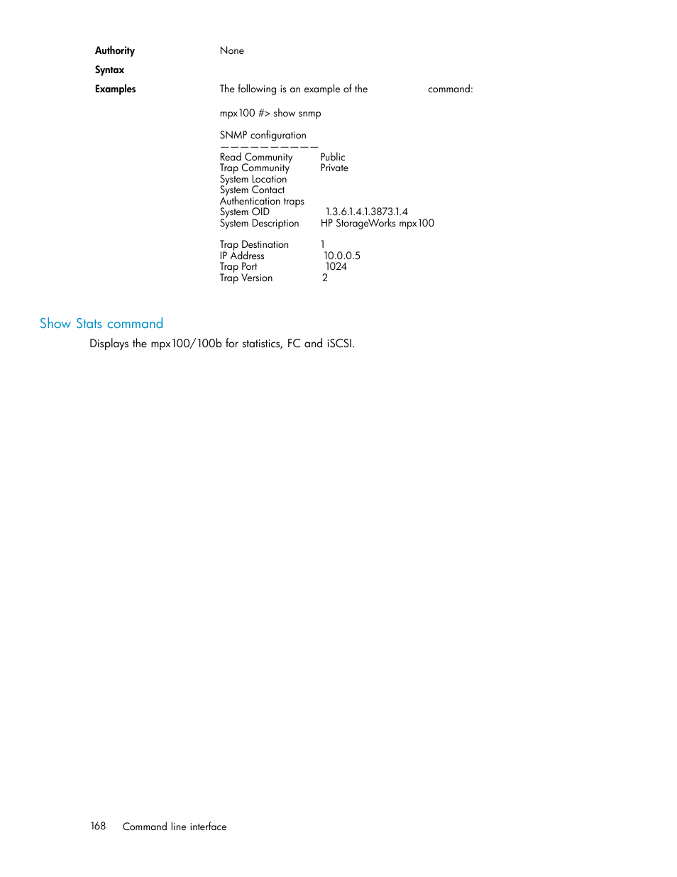 Show stats command | HP EVA Array iSCSI Connectivity Option User Manual | Page 168 / 229
