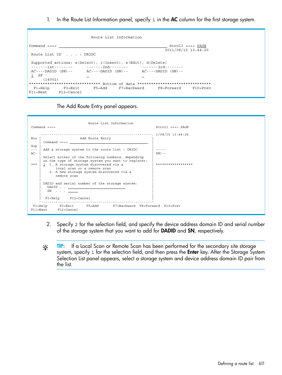 The add route entry panel appears | HP XP Racks User Manual | Page 611 / 764