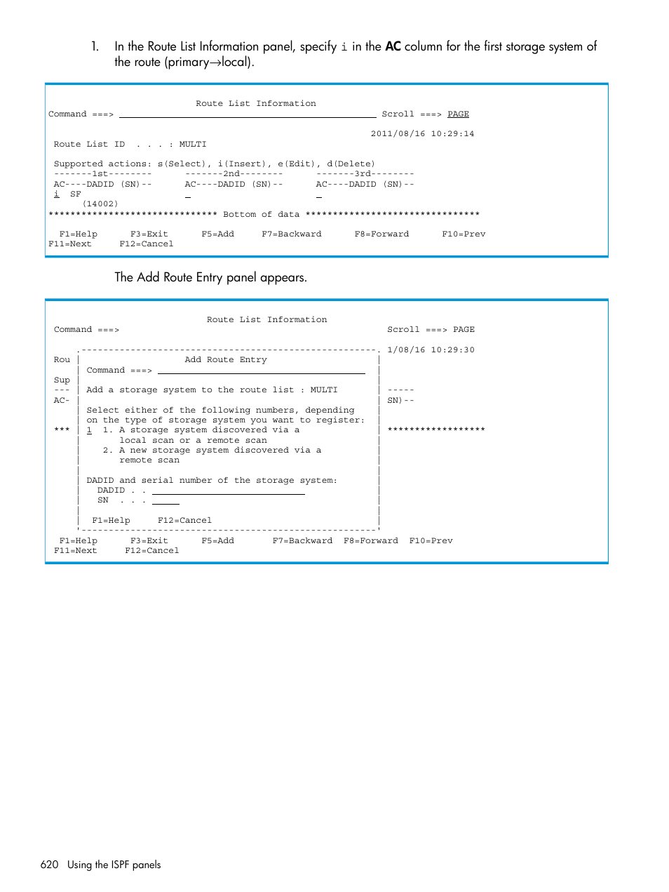 The add route entry panel appears | HP XP Racks User Manual | Page 620 / 764