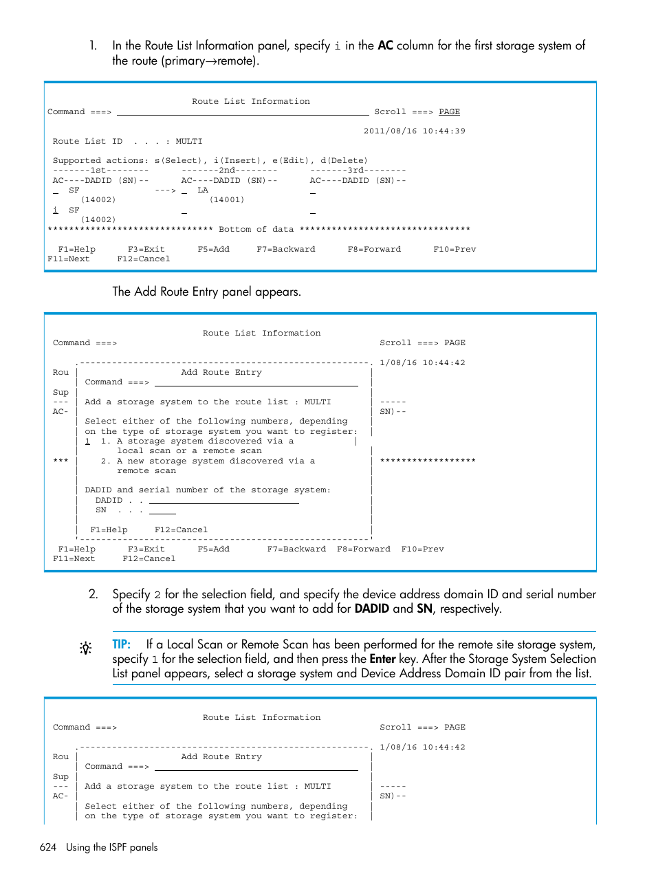 The add route entry panel appears | HP XP Racks User Manual | Page 624 / 764
