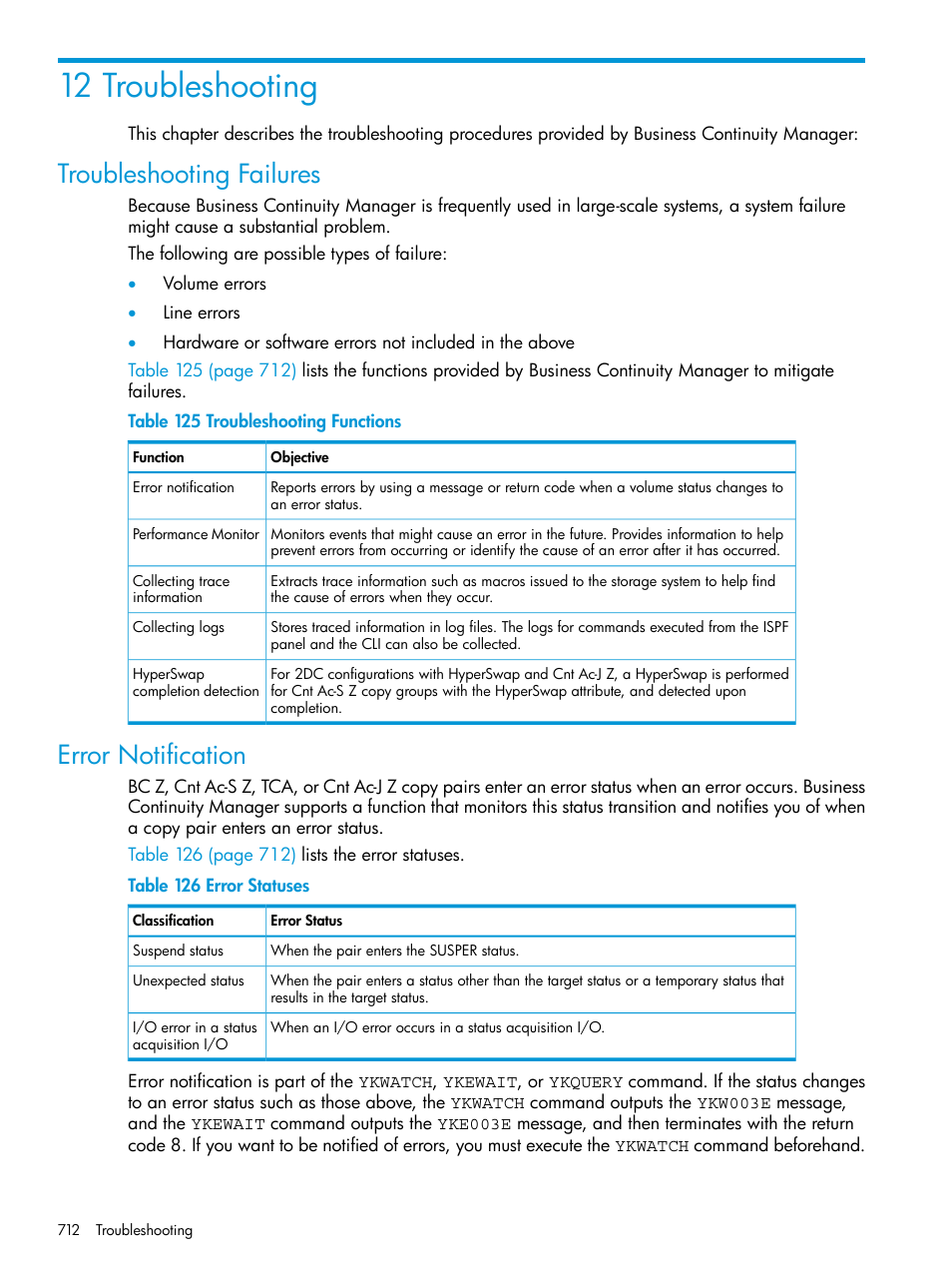 12 troubleshooting, Troubleshooting failures, Error notification | Troubleshooting failures error notification | HP XP Racks User Manual | Page 712 / 764