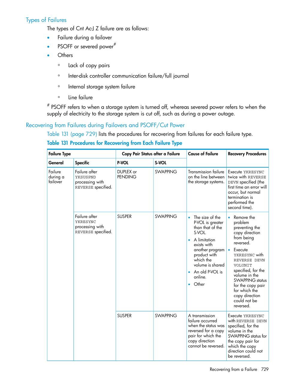 Types of failures | HP XP Racks User Manual | Page 729 / 764