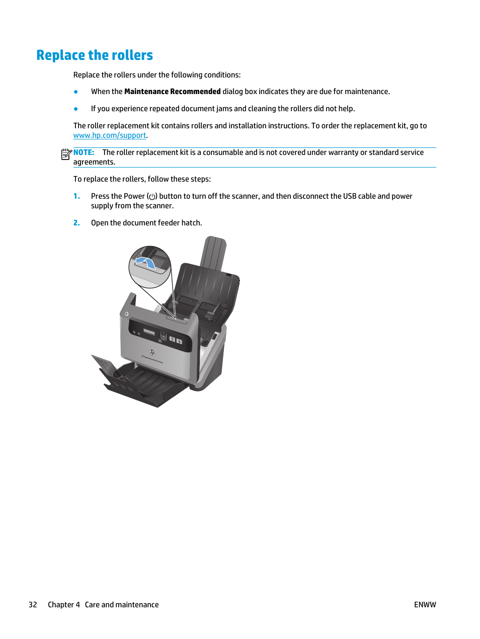Replace the rollers | HP Scanjet Enterprise Flow 5000 s2 Sheet-feed Scanner User Manual | Page 38 / 70